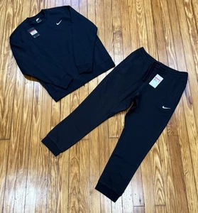 NEW Nike Sportswear Club Fleece Sweatshirt & Pants Black Sweatsuit Size Large - Picture 1 of 3