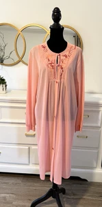 Vintage lachsrosa Nylon Nachthemd/Morgenmantel JC PENNY Loungewear Large Union Made in USA - Bild 1 von 7