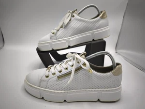 Rieker Enya N4921 White Leather Platform Trainers Lace Zip Up Size UK 6 EU 39 - Picture 1 of 11