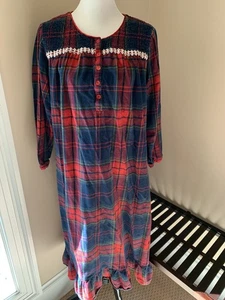 Laura Scott Nachthemd Große L Kleid 100% Baumwolle Flanell rot blau kariert - Bild 1 von 9