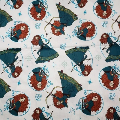 Disney Princess Heart Strong Merida  Red Head Girl Cotton Fabric 1 Yard - Image 1 of 3