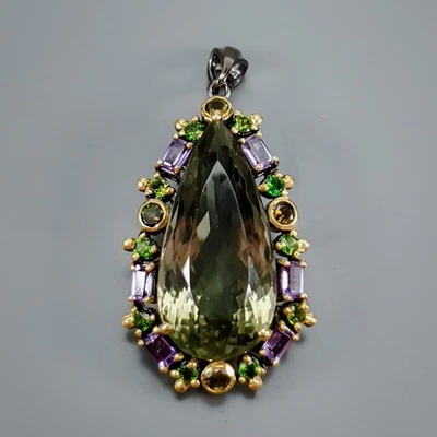 Colgante de amatista verde natural hecho a mano de 42 quilates + plata de ley 925/NP52230 Foto 1 de 4