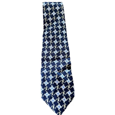 Corbata de seda geométrica abstracta azul marino estilo italiano Marco Polo para hombre Foto 1 de 4