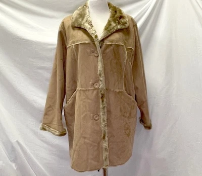 Komitor Faux Suede and Fur Vintage Style Coat Jacket Unisex Brown 2X - Image 1 of 4