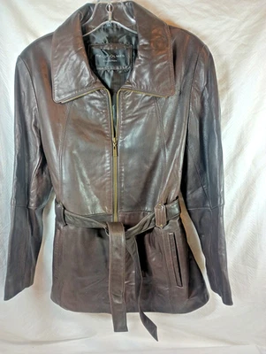 Reilly Olmes leather jacket, women's S, dark brown, zip & tie shut. DS07 - Image 1 of 4
