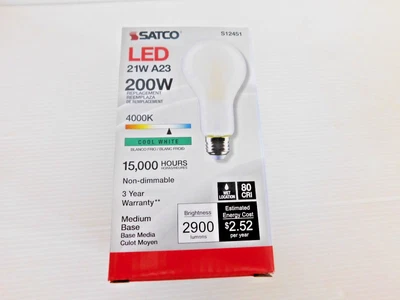 Satco S12451 LED A23 120 V 21W =200W Medium E26 Non-Dimmable 4000K Cool White - Image 1 of 4