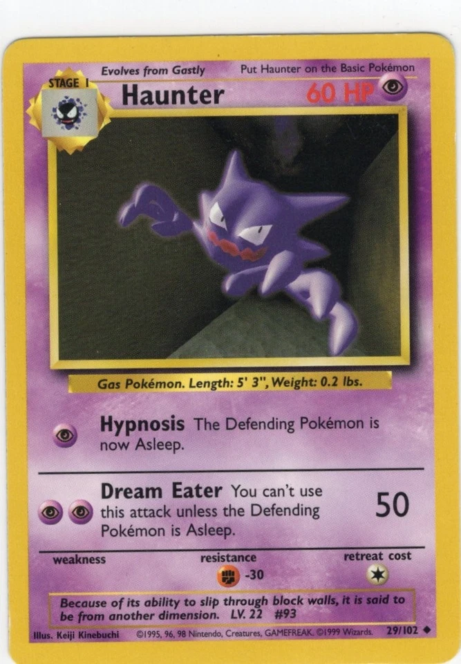 Haunter 29/102 Base Set Shadowless WOTC Vintage 1999 Pokemon TCG Card - HP - Image 1 of 1
