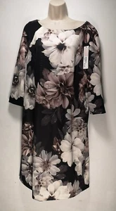 Roman Black Floral Lined Short Sleeve Long Shift Dress - New RRP £45 - Size 18 - Picture 1 of 11