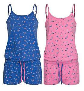 Moonline Damen kurzer Schlafanzug Jumpsuit Ones in pink blau Gr. S M L  36 38 40