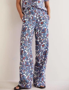 NWT BODEN Wide Leg Linen Trousers - Multi Paisley Bud - UK 8 R - RRP £110 - Picture 1 of 6
