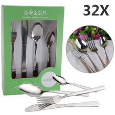 New 32 Silver Piece  Kitchen Stainless Steel Cutlery Set Tableware Dining Kit UK