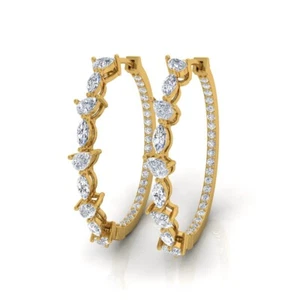1.50 Ct Lab Grown CVD Multi Shape Diamond Hoop Earrings Jewelry 18k Yellow Gold - Picture 1 of 6