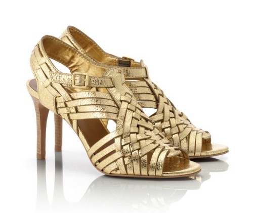 Sandali Tory Burch Kelton gabbia donna oro 9 M serpente tessuti in pelle tacchi décolleté