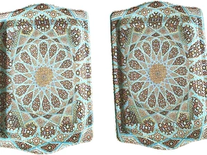 2 Small Metal Trays Turkish Serving Coffee/Tea Tray, Perfect Housewarming Gift - Picture 1 of 7
