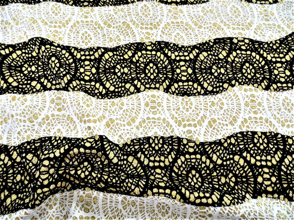 Techno Scuba Polyester Fabric Spandex Stretch Gold Glitter Black White Lace FF22 - Image 1 of 1