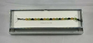 Sterling Silver Bracelet Green, Gold & Black Beads Made In Italy 7.5" New - Picture 1 of 5