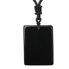 Obsidian uncarved Square Pendant Necklace Sweater Gift Unisex Fashion Handmade