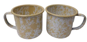 Pair of Enamel Coffee Cup Camping Mug Marbled Retro Hand Painted Design 12oz - Picture 1 of 7