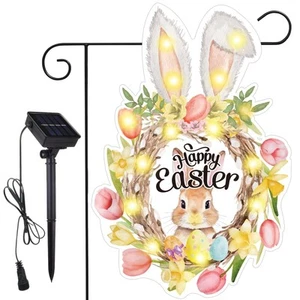 Easter Garden Flag Banner 12 x 18 Inch Solar LED Double Sided Yard Flags East... - Picture 1 of 7