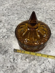 Vintage Gold Amber Glass Covered Candy Dish Nut No Chips No Cracks - Picture 1 of 4