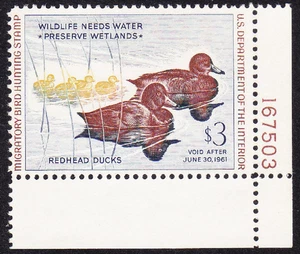 US Scott RW27 old $3 Migratory Bird "Duck" Hunting stamp M/NH/OG CV $95 - Picture 1 of 1