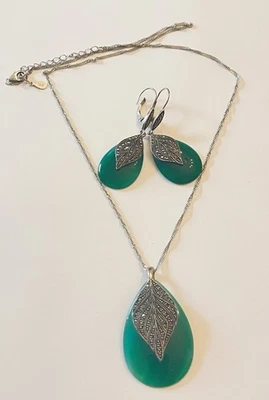 "Nuevos pendientes y colgantes de plata de ley 925 de ágata y marcasita de colección con collar de 18""" Foto 1 de 4