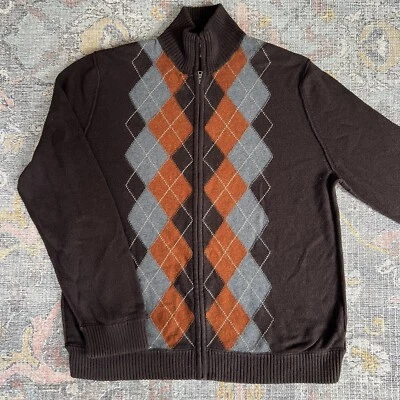 Banana Republic Brown Argyle Full Zip Cardigan Sweater XL Angora Cashmere Cotton - Image 1 of 4