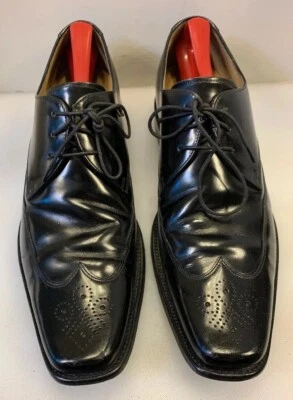 Oxford Charles Tyrwhitt Hombres 10 EE. UU. 9 Reino Unido Punta de Ala Cuero Negro Hecho en Inglaterra Foto 1 de 4