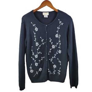 Vintage Y2K size Medium Cardigan Sweater Beaded Dark Academia Black silk Angora