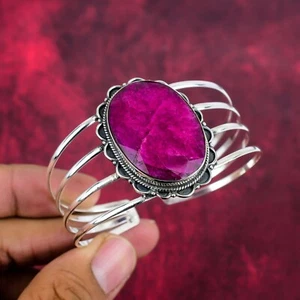 Ruby Gemstone Handmade 925 Sterling Silver Adjustable Bangle Jewelry - Picture 1 of 5