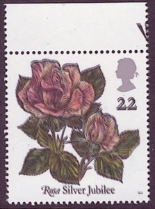 SG1568b Schwarzdruck doppelt auf 1991 Rosen 22p Wert. postfrisch Rand einzeln. - Bild 1 von 1