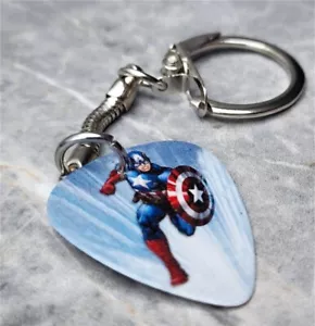 Captain America Guitar Pick Keychain - Picture 1 of 2