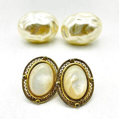 Серьги с искусственным жемчугом лот из 2 барочных жемчужин в рамке овалы винт сзади свадебные - Изображение 1 из 4