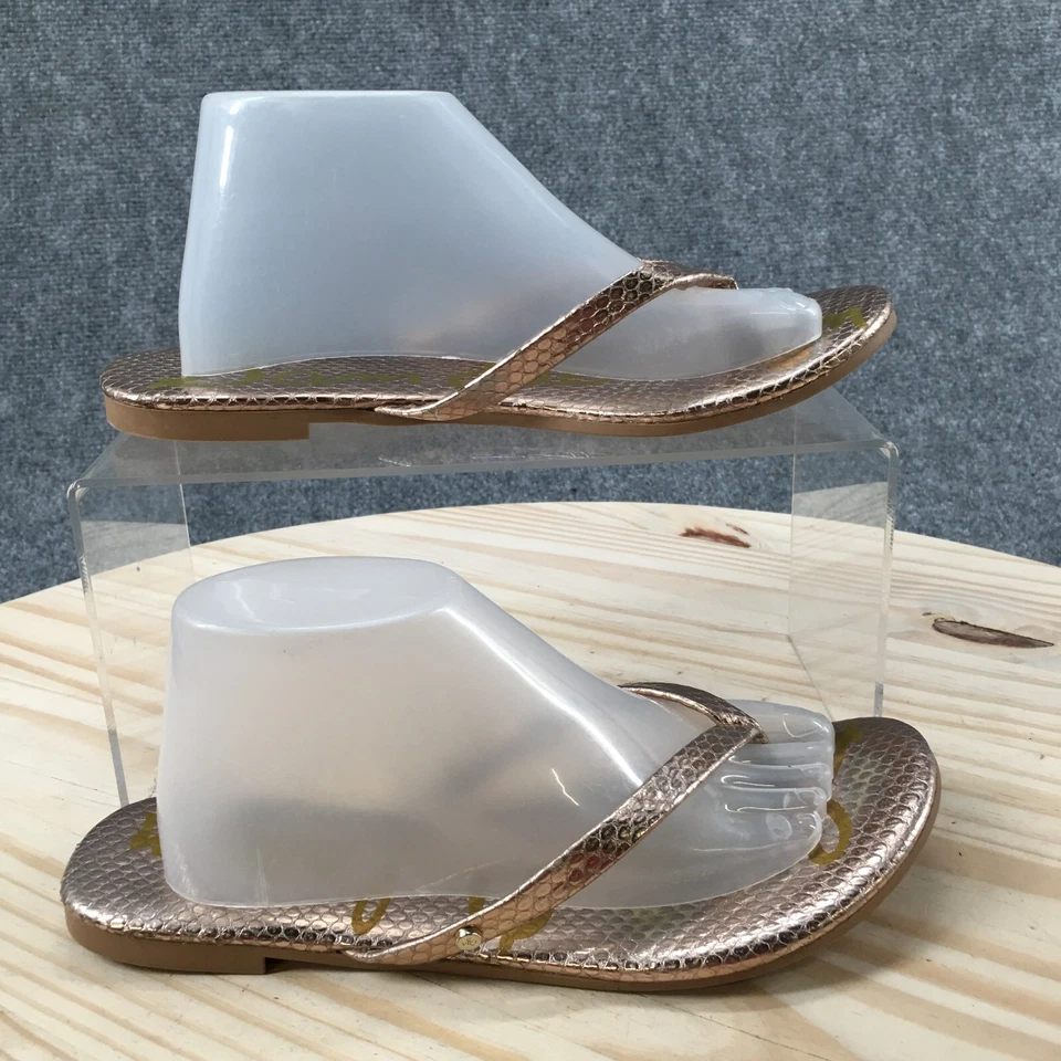 Sandalia Sam Edelman para mujer 5,5 dorada piel de serpiente tanga punta abierta sin cordones informal Foto 1 de 4