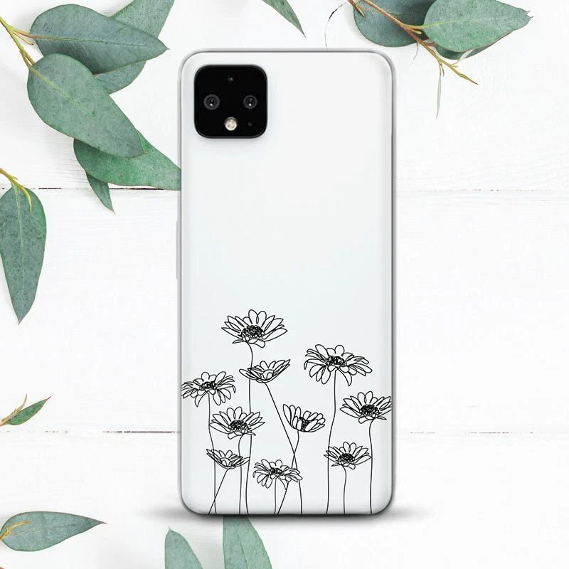 Line Art Black Floral Minimalist Case For Google Pixel 2 3 3a 4 4a 5 6 7 8 XL - Image 1 of 1