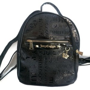 Juicy Couture Juicy On The Block Backpack Purse Monogram Glossy Shiny Black