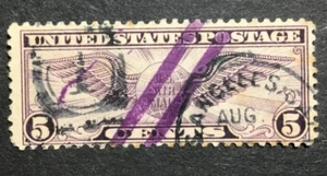 US Scott #C12 Winged Globe 5 Cent Used Fancy Cancel - Picture 1 of 1