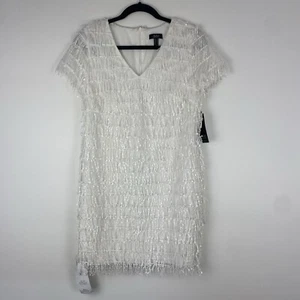 Aidan by Aidan Mattox Women's Fringe Sequin Cocktail Dress Size 4 White NWT  - Picture 1 of 8