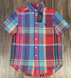 Polo Ralph Lauren Boys Shirt Plaid Check Button Down Red Short Sleeves Size 8 - Picture 1 of 7