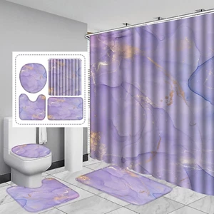 4Pcs Purple Marble Shower Curtain Sets, Bathroom Sets with Shower Curtain and Ru - Picture 1 of 12