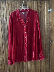 J Jill Women Sz XL Rayon Silk Velvet Button Up Shirt Mandarin Collar - Picture 1 of 10