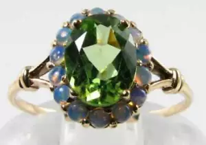 LUSH 9k 9CT GOLD PERIDOT AUS OPAL ART DECO INS CLUSTER RING SIZE M 1/2 - Picture 1 of 5
