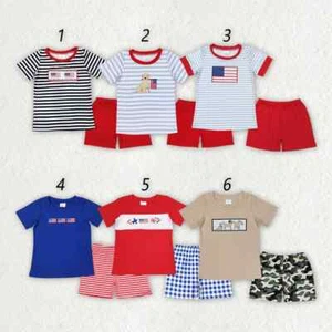 Sibling Embroidery Baby Boys 4th Of July Shirt Shorts Summer Outfit - Picture 1 of 8