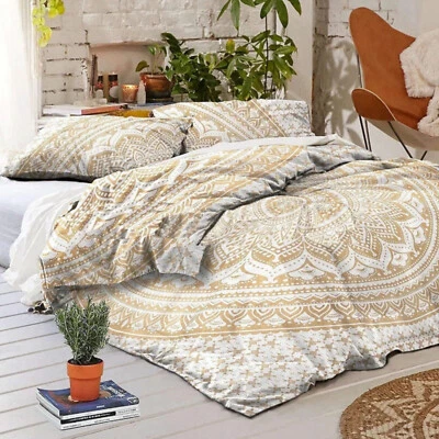3pc set bedding duvet cover 100% soft cotton king queen size with floral shams - Image 1 of 4