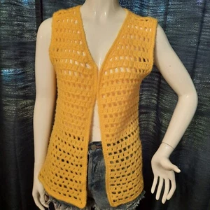 Handmade Crochet Yellow Open Front Vest Shirt Hippy Chill Oceanside Small/Medium - Bild 1 von 5