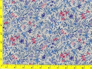 Small Light Red and Shades of Blue Flowers on Gray By The Yard CFLBLU03220 - Picture 1 of 1