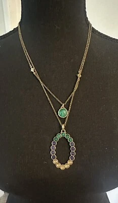 Lucky Brand Tri-Color Pendant on Gold Tone Necklace, Lavender, Green & Pearl - Image 1 of 4
