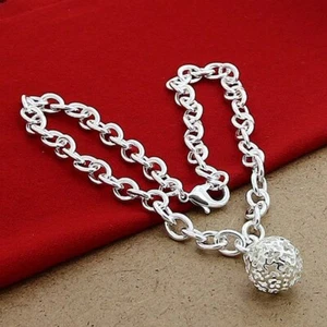 Collar de cadena colgante de corazón de bola hueca de plata de ley 925 joyería de boda - Imagen 1 de 3