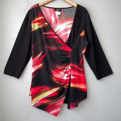 Top tejido elástico acanalado asimétrico Libra talla XL viaje artístico vibrante floral Foto 1 de 4