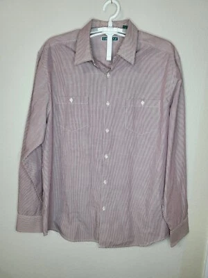 Cubavera Mens Large Slim Fit Button Up Long Sleeve Red White Striped Shirt L86 - Image 1 of 4